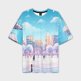 Мужская футболка oversize 3D с принтом Снежный городок в Тюмени,  |  | Тематика изображения на принте: 