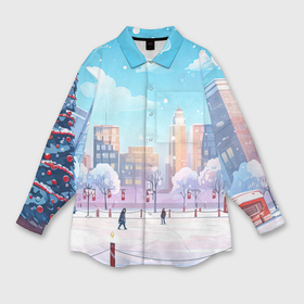 Мужская рубашка oversize 3D с принтом Снежный городок в Белгороде,  |  | 