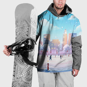 Накидка на куртку 3D с принтом Снежный городок в Тюмени, 100% полиэстер |  | Тематика изображения на принте: 