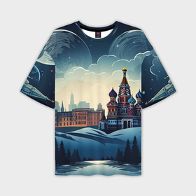 Мужская футболка oversize 3D с принтом Площадь  новогодняя в городе Новоалтайск,  |  | 