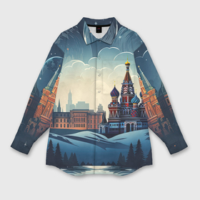Мужская рубашка oversize 3D с принтом Площадь  новогодняя в городе Новоалтайск,  |  | 