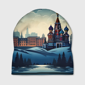 Шапка 3D с принтом Площадь  новогодняя в городе Новоалтайск, 100% полиэстер | универсальный размер, печать по всей поверхности изделия | 