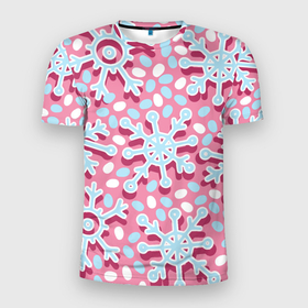 Мужская футболка 3D Slim с принтом Рождественские или новогодние снежинки в Екатеринбурге, 100% полиэстер с улучшенными характеристиками | приталенный силуэт, круглая горловина, широкие плечи, сужается к линии бедра | 