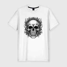 Мужская футболка хлопок Slim с принтом Skull on fire from napalm 696 в Санкт-Петербурге, 92% хлопок, 8% лайкра | приталенный силуэт, круглый вырез ворота, длина до линии бедра, короткий рукав | 