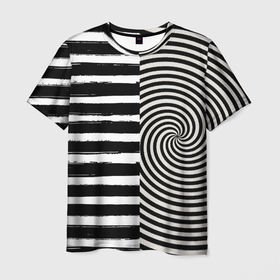 Мужская футболка 3D с принтом Черные полосы абстракция и оптическая иллюзия в Курске, 100% полиэфир | прямой крой, круглый вырез горловины, длина до линии бедер | 