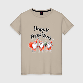 Женская футболка хлопок с принтом Счастливого нового года в Курске, 100% хлопок | прямой крой, круглый вырез горловины, длина до линии бедер, слегка спущенное плечо | 