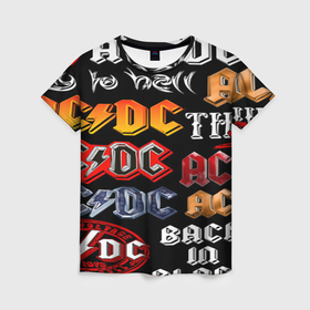 Женская футболка 3D с принтом AC DC band rock steel , 100% полиэфир ( синтетическое хлопкоподобное полотно) | прямой крой, круглый вырез горловины, длина до линии бедер | 