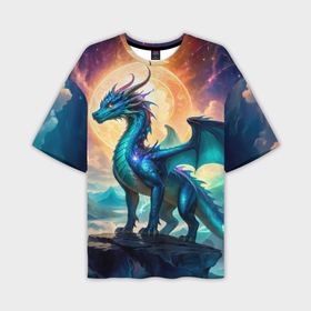 Мужская футболка oversize 3D с принтом Величественный синий дракон в Белгороде,  |  | Тематика изображения на принте: 