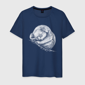 Мужская футболка хлопок с принтом Спящая коала в Санкт-Петербурге, 100% хлопок | прямой крой, круглый вырез горловины, длина до линии бедер, слегка спущенное плечо. | 
