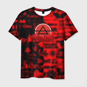 Мужская футболка 3D с принтом 30 Second to mars логотипы рок групп в Курске, 100% полиэфир | прямой крой, круглый вырез горловины, длина до линии бедер | 