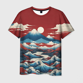 Мужская футболка 3D с принтом Природа в красном цвете в Курске, 100% полиэфир | прямой крой, круглый вырез горловины, длина до линии бедер | 
