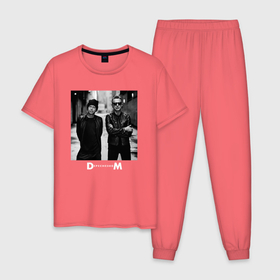 Мужская пижама хлопок с принтом Depeche Mode   Dave Gahan and Martin Gore bw в Санкт-Петербурге, 100% хлопок | брюки и футболка прямого кроя, без карманов, на брюках мягкая резинка на поясе и по низу штанин
 | 