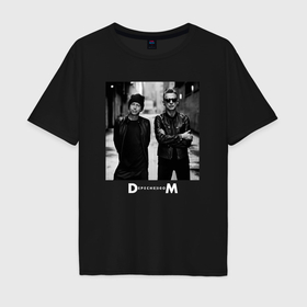 Мужская футболка хлопок Oversize с принтом Depeche Mode   Dave Gahan and Martin Gore bw в Петрозаводске, 100% хлопок | свободный крой, круглый ворот, “спинка” длиннее передней части | Тематика изображения на принте: 