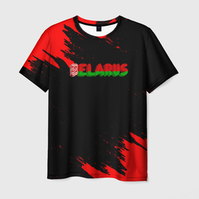 Мужская футболка 3D с принтом Belarus краски , 100% полиэфир | прямой крой, круглый вырез горловины, длина до линии бедер | 