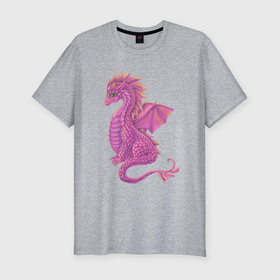 Мужская футболка хлопок Slim с принтом Розовый  фэнтези дракон в Санкт-Петербурге, 92% хлопок, 8% лайкра | приталенный силуэт, круглый вырез ворота, длина до линии бедра, короткий рукав | 