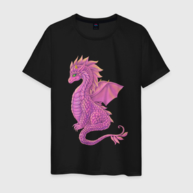 Мужская футболка хлопок с принтом Розовый  фэнтези дракон , 100% хлопок | прямой крой, круглый вырез горловины, длина до линии бедер, слегка спущенное плечо. | 