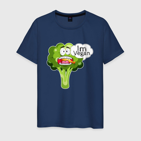 Мужская футболка хлопок с принтом Im vegan broccoli в Тюмени, 100% хлопок | прямой крой, круглый вырез горловины, длина до линии бедер, слегка спущенное плечо. | 