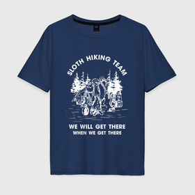 Мужская футболка хлопок Oversize с принтом Slow hiking team wite в Екатеринбурге, 100% хлопок | свободный крой, круглый ворот, “спинка” длиннее передней части | Тематика изображения на принте: 