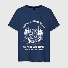 Мужская футболка хлопок с принтом Slow hiking team wite в Курске, 100% хлопок | прямой крой, круглый вырез горловины, длина до линии бедер, слегка спущенное плечо. | 