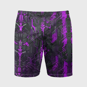 Мужские шорты спортивные с принтом Фиолетовая адская киберпанк броня в Курске,  |  | 