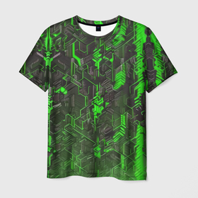 Мужская футболка 3D с принтом Зелёная адская киберпанк броня в Екатеринбурге, 100% полиэфир | прямой крой, круглый вырез горловины, длина до линии бедер | 