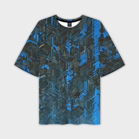 Мужская футболка oversize 3D с принтом Синяя адская киберпанк броня в Новосибирске,  |  | Тематика изображения на принте: 