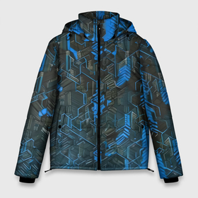Мужская зимняя куртка 3D с принтом Синяя адская киберпанк броня в Новосибирске, верх — 100% полиэстер; подкладка — 100% полиэстер; утеплитель — 100% полиэстер | длина ниже бедра, свободный силуэт Оверсайз. Есть воротник-стойка, отстегивающийся капюшон и ветрозащитная планка. 

Боковые карманы с листочкой на кнопках и внутренний карман на молнии. | Тематика изображения на принте: 