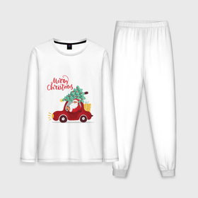 Мужская пижама с лонгсливом хлопок с принтом Красная машина с елкой в Кировске,  |  | 