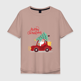 Мужская футболка хлопок Oversize с принтом Красная машина с елкой в Кировске, 100% хлопок | свободный крой, круглый ворот, “спинка” длиннее передней части | 