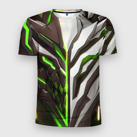 Мужская футболка 3D Slim с принтом Броня адская и райская зелёная в Екатеринбурге, 100% полиэстер с улучшенными характеристиками | приталенный силуэт, круглая горловина, широкие плечи, сужается к линии бедра | 