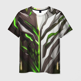 Мужская футболка 3D с принтом Броня адская и райская зелёная , 100% полиэфир | прямой крой, круглый вырез горловины, длина до линии бедер | 