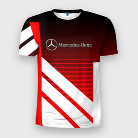 Мужская футболка 3D Slim с принтом Mercedes Benz sport line stripes в Курске, 100% полиэстер с улучшенными характеристиками | приталенный силуэт, круглая горловина, широкие плечи, сужается к линии бедра | 