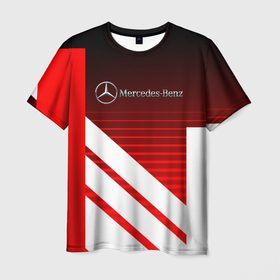 Мужская футболка 3D с принтом Mercedes Benz sport line stripes в Новосибирске, 100% полиэфир | прямой крой, круглый вырез горловины, длина до линии бедер | 