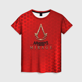 Женская футболка 3D с принтом Assassins Creed Mirage hexagon red в Санкт-Петербурге, 100% полиэфир ( синтетическое хлопкоподобное полотно) | прямой крой, круглый вырез горловины, длина до линии бедер | 