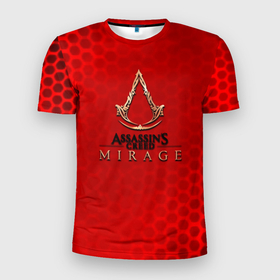 Мужская футболка 3D Slim с принтом Assassins Creed Mirage hexagon red в Новосибирске, 100% полиэстер с улучшенными характеристиками | приталенный силуэт, круглая горловина, широкие плечи, сужается к линии бедра | 
