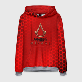 Мужская толстовка 3D с принтом Assassins Creed Mirage hexagon red в Тюмени, 100% полиэстер | двухслойный капюшон со шнурком для регулировки, мягкие манжеты на рукавах и по низу толстовки, спереди карман-кенгуру с мягким внутренним слоем. | 