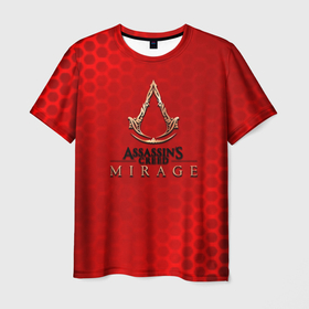 Мужская футболка 3D с принтом Assassins Creed Mirage hexagon red , 100% полиэфир | прямой крой, круглый вырез горловины, длина до линии бедер | 