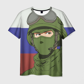Мужская футболка 3D с принтом Русский солдат в Санкт-Петербурге, 100% полиэфир | прямой крой, круглый вырез горловины, длина до линии бедер | 