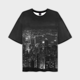 Мужская футболка oversize 3D с принтом Серый ночной город в Белгороде,  |  | 