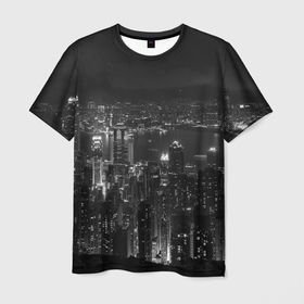 Мужская футболка 3D с принтом Серый ночной город в Тюмени, 100% полиэфир | прямой крой, круглый вырез горловины, длина до линии бедер | 