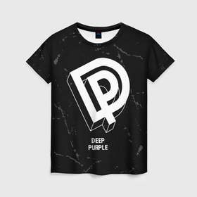 Женская футболка 3D с принтом Deep Purple glitch на темном фоне , 100% полиэфир ( синтетическое хлопкоподобное полотно) | прямой крой, круглый вырез горловины, длина до линии бедер | 