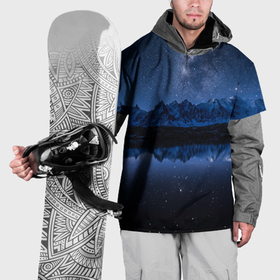 Накидка на куртку 3D с принтом Галактическая зимняя ночь в горах в Кировске, 100% полиэстер |  | 