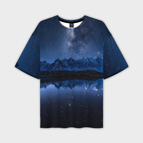 Мужская футболка oversize 3D с принтом Галактическая зимняя ночь в горах ,  |  | Тематика изображения на принте: 