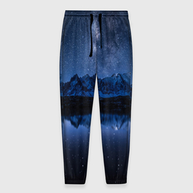 Мужские брюки 3D с принтом Галактическая зимняя ночь в горах в Рязани, 100% полиэстер | манжеты по низу, эластичный пояс регулируется шнурком, по бокам два кармана без застежек, внутренняя часть кармана из мелкой сетки | 