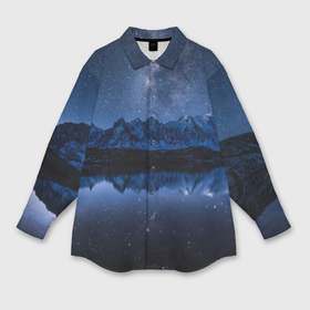 Мужская рубашка oversize 3D с принтом Галактическая зимняя ночь в горах в Кировске,  |  | 