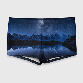 Мужские купальные плавки 3D с принтом Галактическая зимняя ночь в горах , Полиэстер 85%, Спандекс 15% |  | Тематика изображения на принте: 