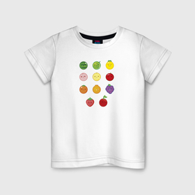 Детская футболка хлопок с принтом Фрукты   suika game в Курске, 100% хлопок | круглый вырез горловины, полуприлегающий силуэт, длина до линии бедер | 