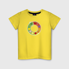 Детская футболка хлопок с принтом Цикл   suika game в Петрозаводске, 100% хлопок | круглый вырез горловины, полуприлегающий силуэт, длина до линии бедер | Тематика изображения на принте: 