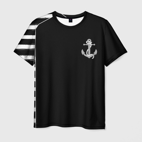 Мужская футболка 3D с принтом Военно морская чёрный белые полосы якорь в Курске, 100% полиэфир | прямой крой, круглый вырез горловины, длина до линии бедер | Тематика изображения на принте: 