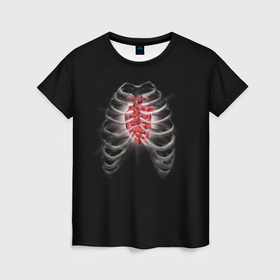 Женская футболка 3D с принтом Грудная клетка с сердцем кристаллом , 100% полиэфир ( синтетическое хлопкоподобное полотно) | прямой крой, круглый вырез горловины, длина до линии бедер | 